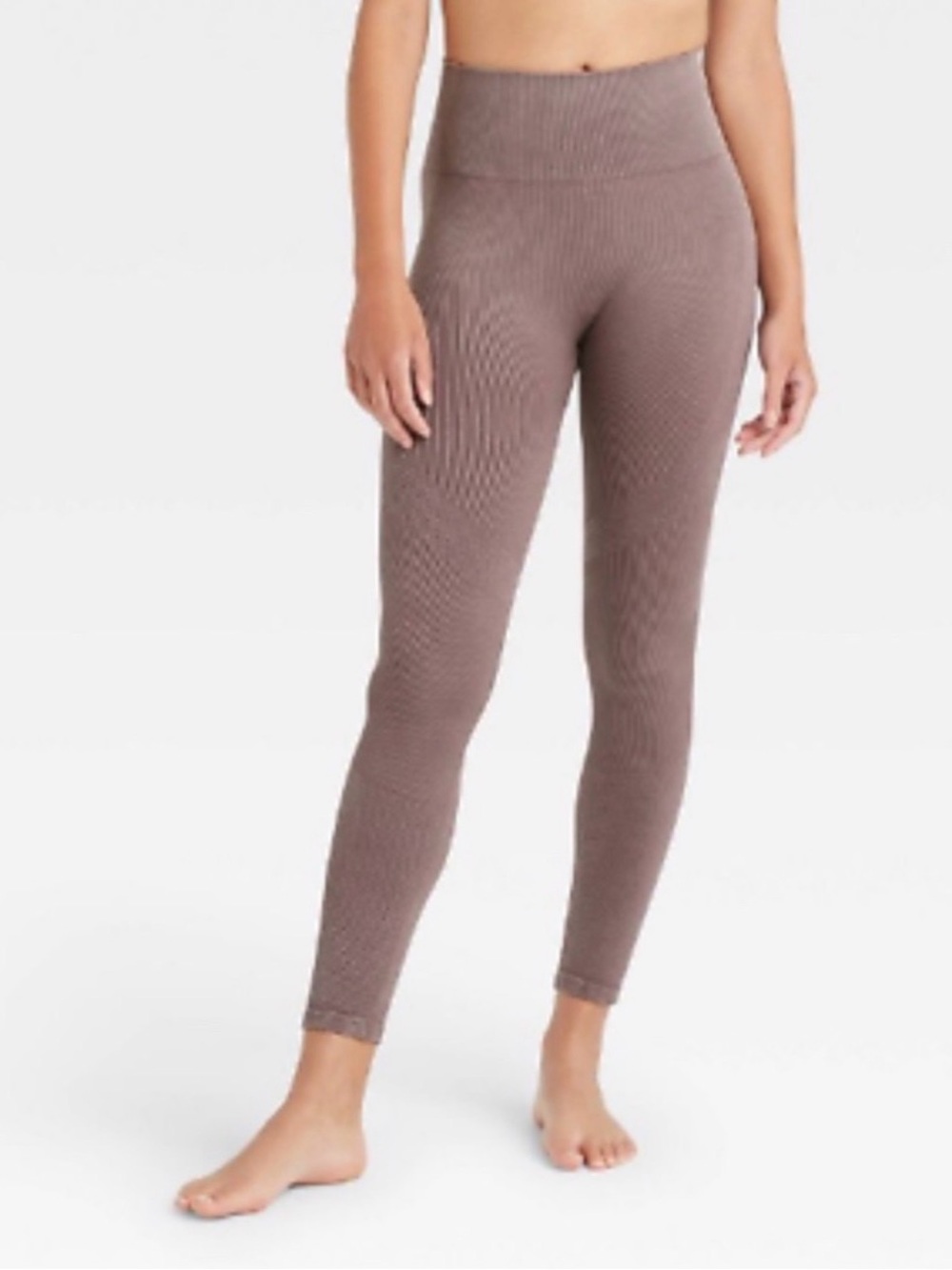 JoyLab Women's High-Rise Ribbed Seamless 7/8 Leggings - Taupe - Size Small